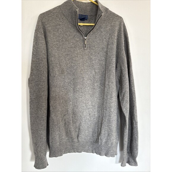 Joseph Lyman 100% Cashmere Gray Heather 1/4 Zip Sweater Men's XL Academia Preppy - Picture 1 of 6
